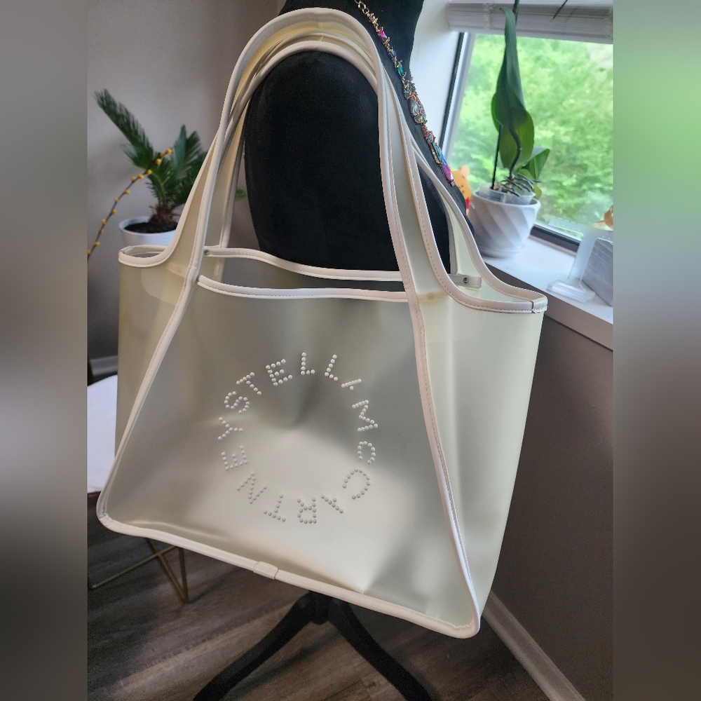 Authentic Stella McCartney Cream Mesh Tote Bag With Pouch